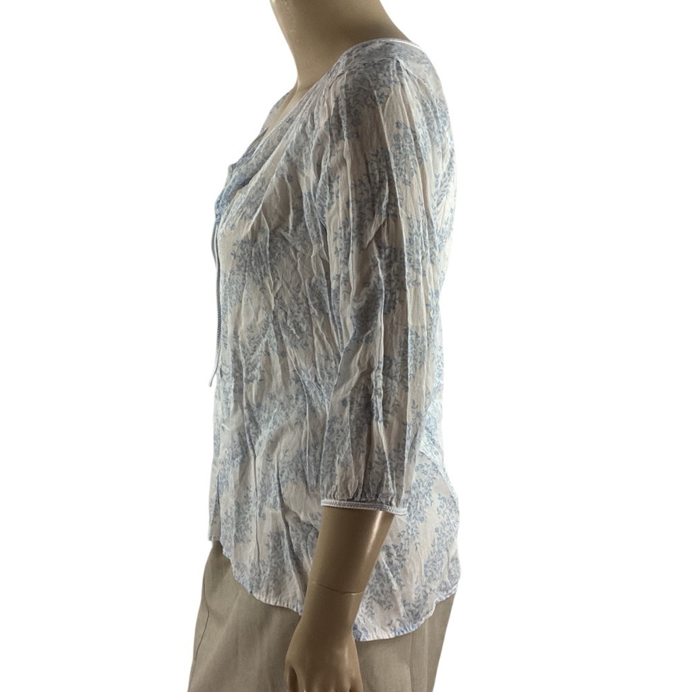 Eddie Bauer Blue White Floral Lightweight Cotton Blouse Size L - Picture 4 of 6